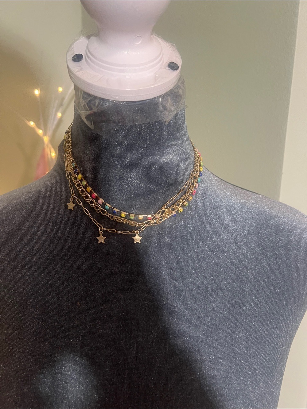 Gold Multi-Color Beaded Layered Star Necklace - Women Jewelry